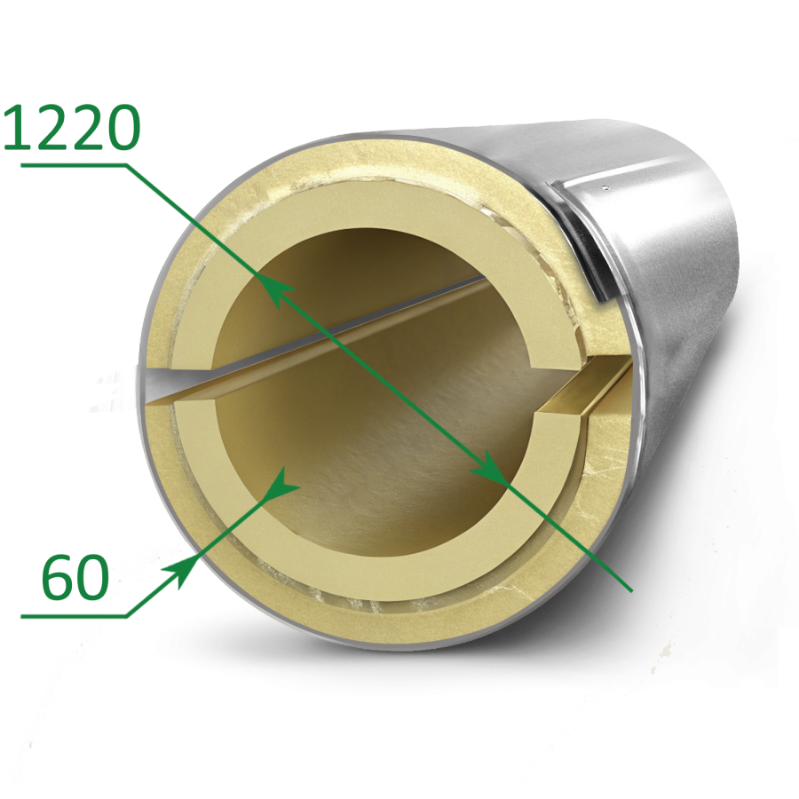 Скорлупа ППУ 1220х60 с оцинкованным кожухом