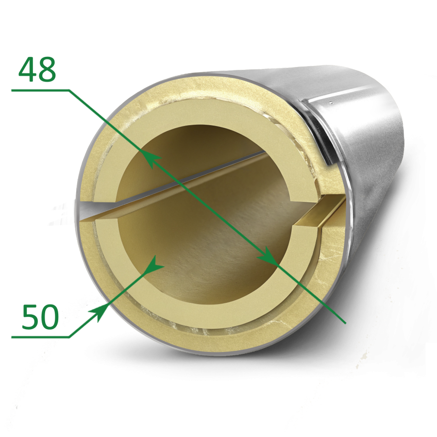 Скорлупа ППУ 48х50 с оцинкованным кожухом