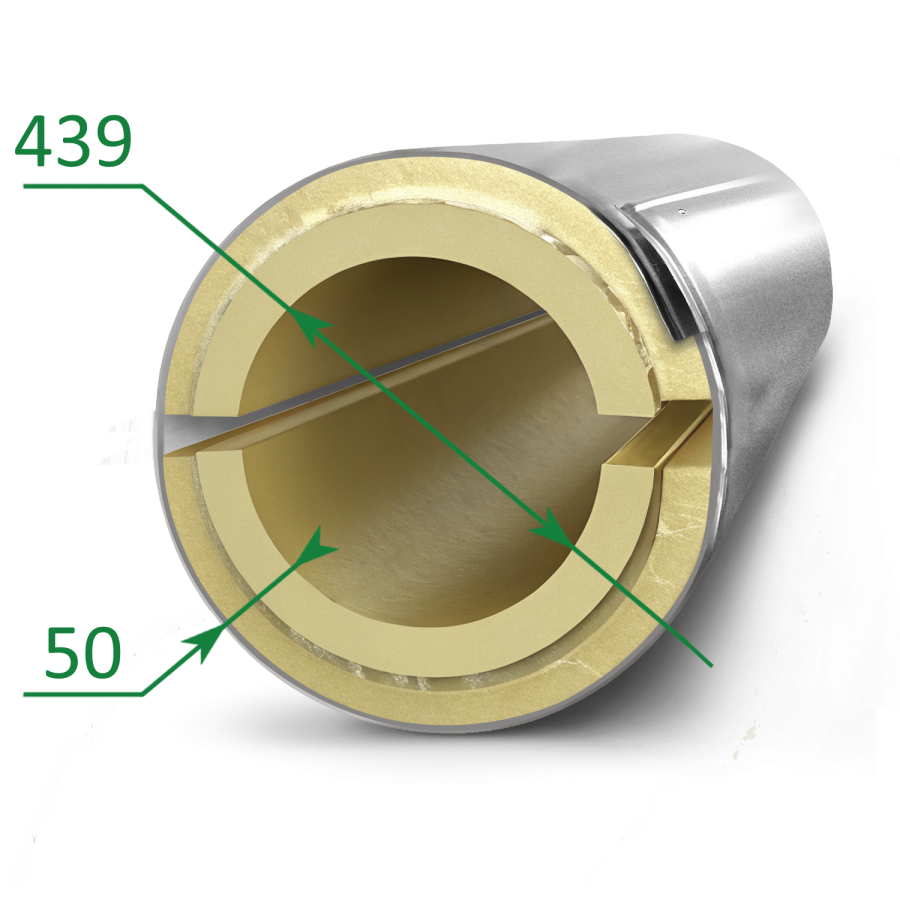 Скорлупа ППУ 439х50 с оцинкованным кожухом