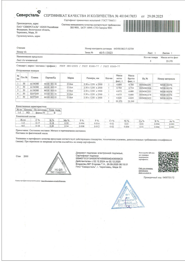 Сертификат лист рифленый чечевица